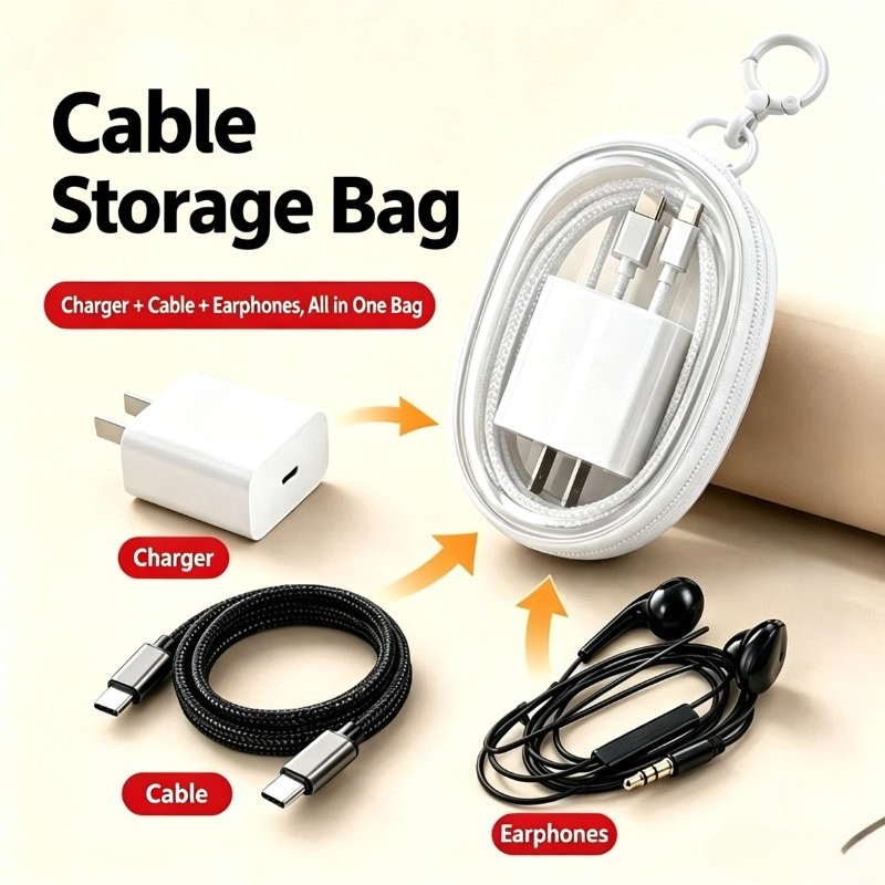 Travel Cable Organizer - Borsa Portatile Impermeabile per Cavi Dati,
