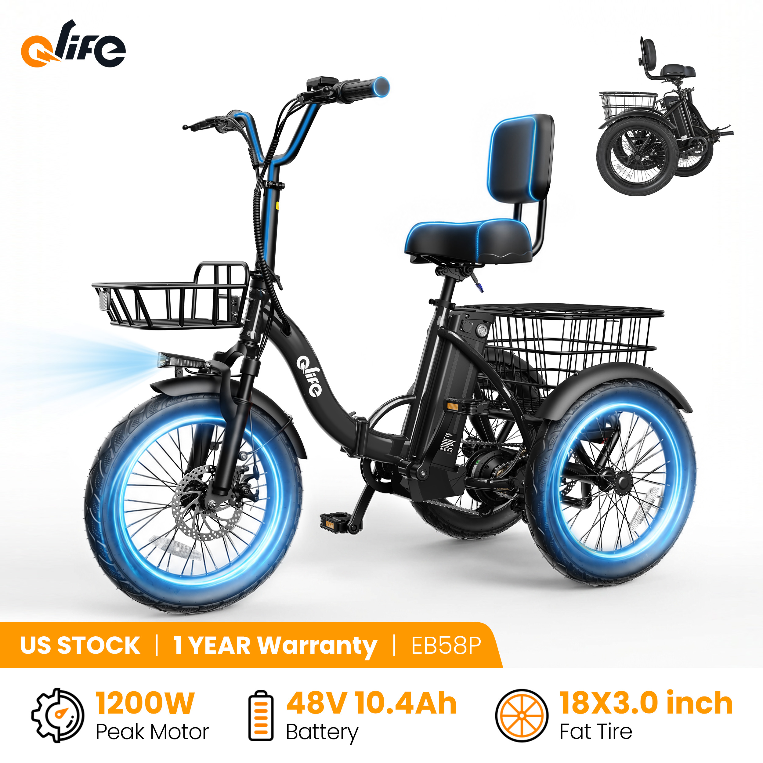 Tech Q - Triciclo Elettrico Pieghevole Qlife Triker 2.0,